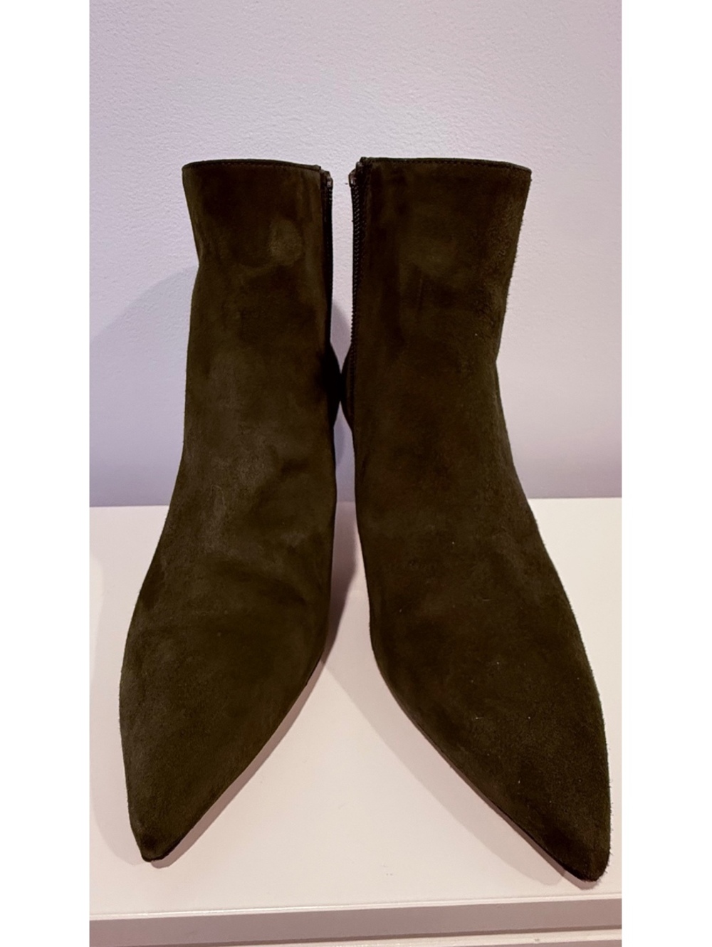 L'Agence Olive Green Suede Pointed Toe Ankle Boots Size 37